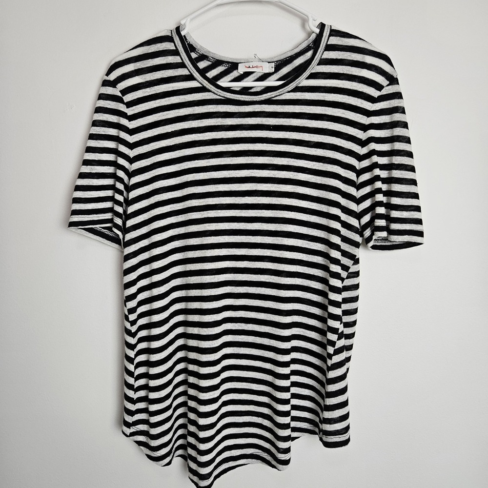 A.L.C. Black and White Striped Short Sleeve Top